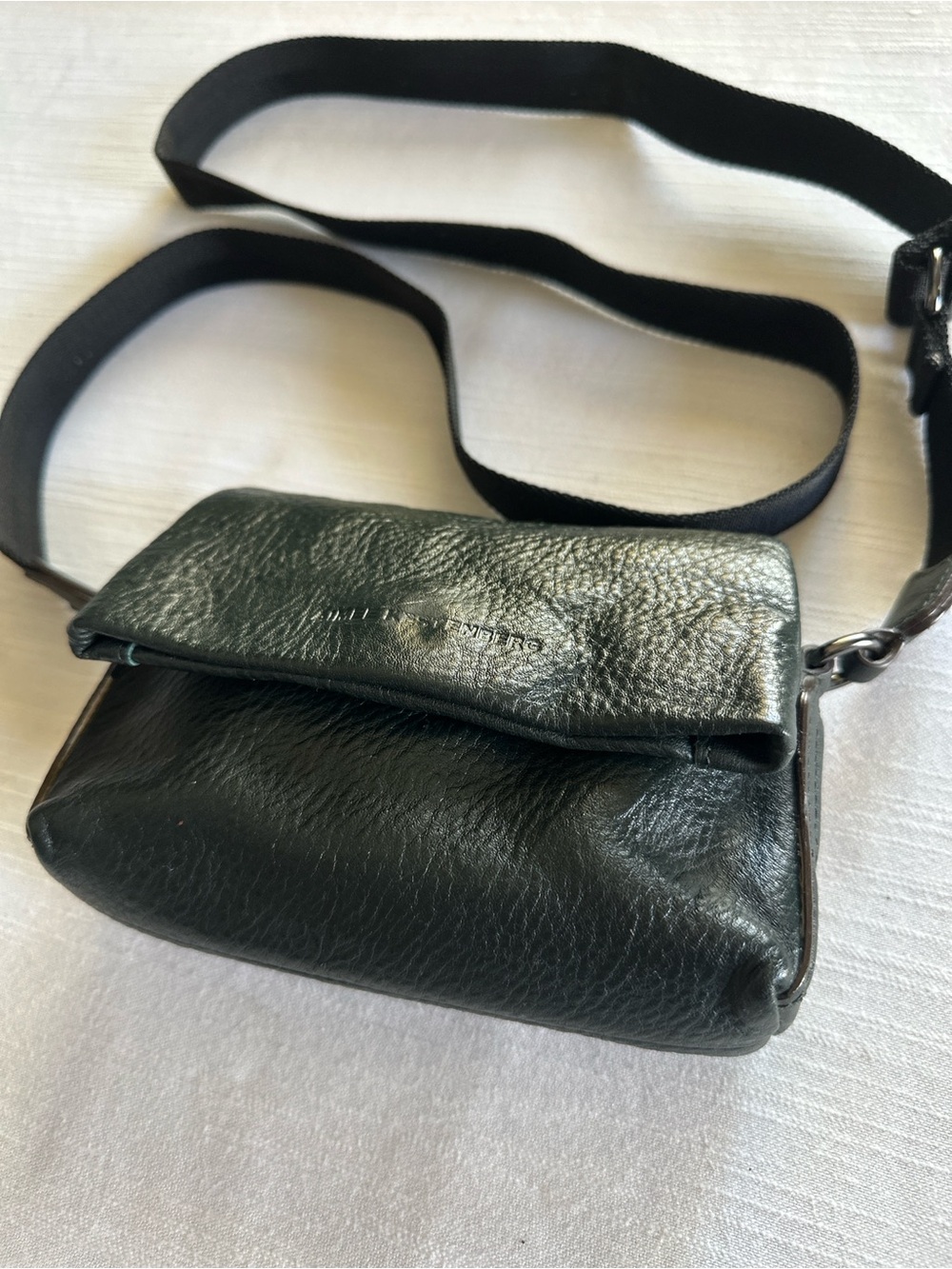 Aimee Kestenberg Black Pebble Leather Flap Mini Crossbody Bag Belt Bag